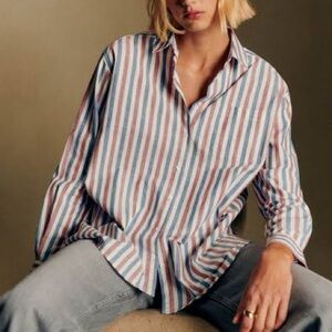 Sezane Max Shirt in Blue and Burgandy Stripe